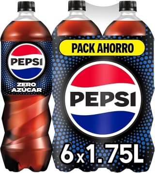 18 botellas Pepsi zero Refresco de cola con cero azúcar y cero calorías de 1.75 litros por 15,96€
