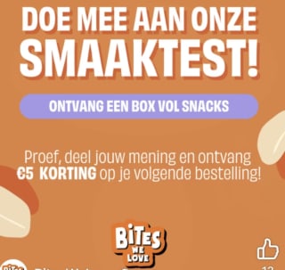 Vraag een gratis box vol snacks aan + €5 korting op je volgende bestelling