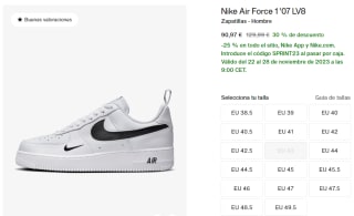 25% EXTRA descuento en tu compra en Nike Black Friday