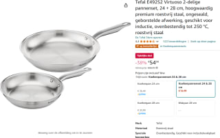 Tefal Virtuoso Koekenpannenset 24 + 28 cm voor €54,99 bij Amazon