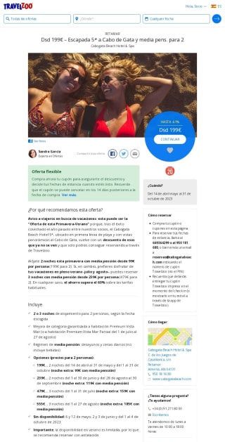 Cabo de Gata 2 Noches con Media Pensión para 2 personas desde 199€.