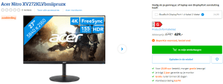 Acer Nitro XV272KLV 27" 155 Hz gaming monitor voor €429 bij Coolblue