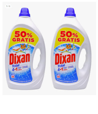 DIXAN Pack de 2 detergentes líquidos Total 4+1 detergente máquina líquido gel quitamanchas botella 55 dosis por 7.34€