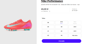 Botas de Futbol Nike ZOOM VAPOR 16 ACADEMY AG por 45€