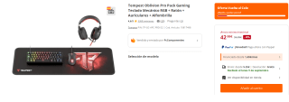 Tempest Oblivion Pro Pack Gaming Teclado Mecánico RGB + Ratón + Auriculares + Alfombrilla por 42.99€