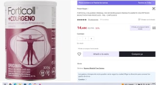 NaturGreen - Forticoll Colágeno Péptidos bioactivos en polvo sin gluten o lactosa, sabor Original, 300 gr por 14,68€ (cuenta nueva 8,80€)