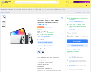 Console da Nintendo, modelo Switch OLED de 64GB Standard - R$ 2.299