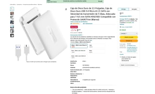 Caja Disco Duro de 2,5" USB 3.0 Micro-B 2.5 SATA Velocidad de transmisión 5 Gbps,7-9,5mm SATA HDD/SSD por 5,99€