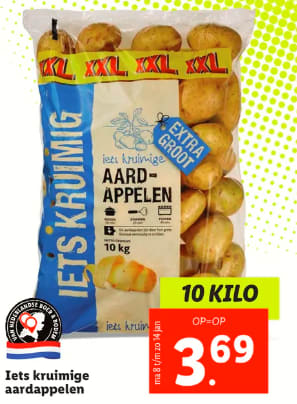 10kg iets kruimige Aardappelen voor €3,69 bij de Lidl
