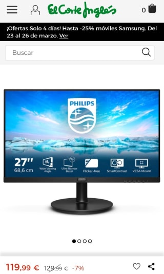 Monitor PC 68,6 cm 27" Philips por 119,99€.