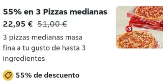 Black Friday Tres pizzas Medianas Telepizza 13,70€ con cupón 10€
