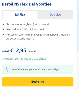 NS Flex Dal Voordeel abonnement 3 maanden voor €2,95