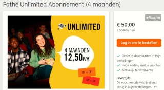 Abonnement Pathé Unlimited (4 maanden) voor €50 + 500 punten bij de ING