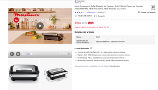 Tefal Inicio Compact Plancha de Paninis y Grill, 1000 W por 39€