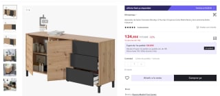 Aparador de Salón Comedor Booklyn 2 Puertas 3 Cajones Color Roble Nodi y Gris Antracita por 134,85€ (122,35€ usuario nuevo)
