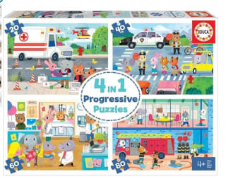 Puzzle progresivo 4 en 1 Héroes en Acción, 20, 40, 60 y 80 piezas por 7,79€