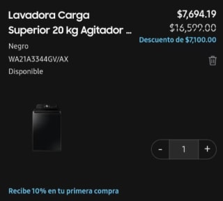 Lavarropas Top Load 20 kg Negra $7,649 | Samsung Estudiantes