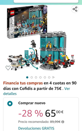 LEGO 76216 Marvel Armería de Iron Man por 65€.
