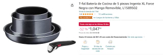 Batería de Cocina 5pzas T-fal Ingenio XL Force por $1,048 en Amazon