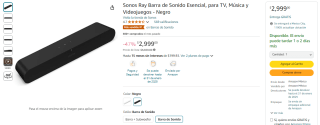 Barra de Sonido Sonos Ray Esencial por $2,999 | Descuento Amazon