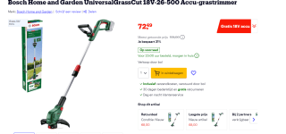 Bosch UniversalGrassCut 18V-26-500 met gratis accu voor €72,49 bij Bol.com