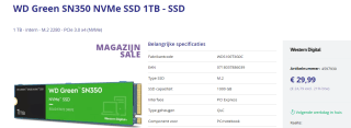 Western Digital WD Green SN350 NVMe SSD 1 TB voor €29,99 bij Azerty