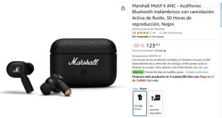 Auriculares True Wireless Marshall Motif II A.N.C., Cancelación activa ruido, 30h de reproducción por 123€