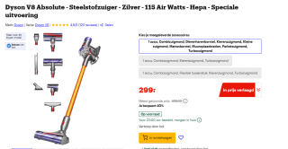 Dyson V8 Special Edition Steelstofzuiger voor €299 bij Bol.