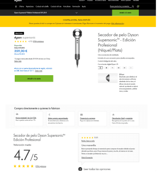 Black Friday Secador Dyson Supersonic Edición profesional con peine de regalo por 336€