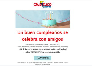 15€ de descuento por tu cumpleaños en Tuco