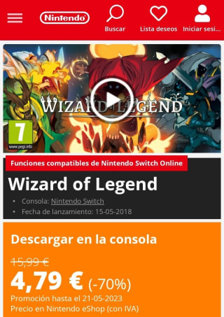 Wizard of Legend Nintendo Switch por 4,79€.