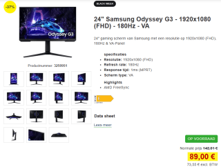 Samsung Odyssey G3 24" monitor voor €89 bij Proshop
