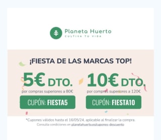 Cupón de 5€ y de 10€ en Planeta Huerto.