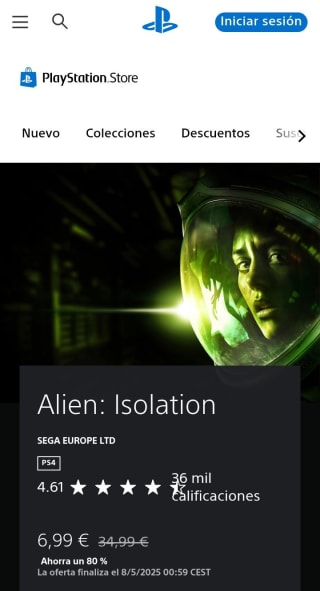 Alien: Isolation PlayStation por 6,99€.