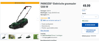 PARKSIDE® Elektrische grasmaaier 1200 W voor €49,99 bij de Lidl