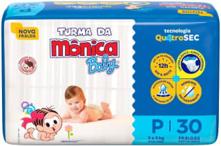 Fralda Turma da Mônica com 30 Unidades, tamanho Jumbo P - R$ 21,16