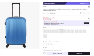 Maleta de Cabina 4 Ruedas de Viaje Semirigida 21.67€ (Cuenta Nueva 12.87€)