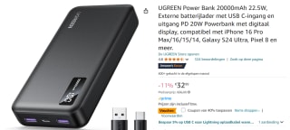 UGREEN Power Bank 20000mAh 22.5W voor €19,79 bij Amazon
