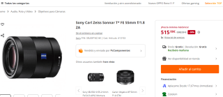 Sony Carl Zeiss Sonnar T* FE 55mm f/1.8 ZA por 515€