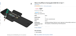 Wera Kraftform Kompakt 838 RA S Set 1 bitset voor €39,99 bij Amazon