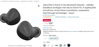 Jabra Elite 4 Active - draadloze koptelefoon met micro voor €69,99 bij Amazon