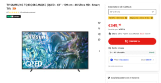 TV Samsung QLED 43" TQ43Q68DAUXXC 4K Smart TV + 3 meses de Filmin por 349,99€