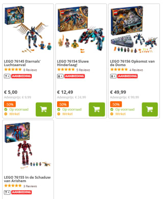 50% korting op alle Lego Marvel Eternals sets bij Brickshop