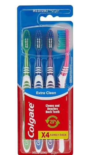 Colgate Extra Clean Cepillo de Dientes Dureza Media, Pack 2+2 por 1,57€