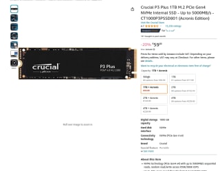 Crucial P3 Plus SSD 1TB M.2 PCIe 4.0 NVMe por 59,66€