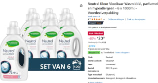 Neutral Kleur of zwart Vloeibaar Wasmiddel, parfumvrij en hypoallergeen - 6 x 1000ml voor €20,67 bij Amazon