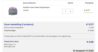 Andrélon Classic Iedere Dag Shampoo 6 x 300ml voor €6,88 bij Trekpleister