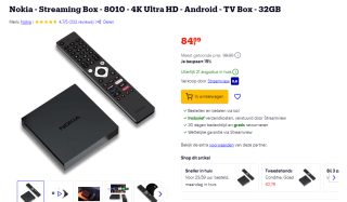 Nokia Streaming Box 8010 4K Ultra HD Android TV Box voor €84,99 bij Bol