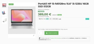Portátil HP 15-fd0128ns 15.6" i5-1235U 16GB SSD 512GB por 389€