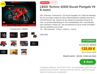 LEGO Technic Ducati Panigale V4 S motor (42202) voor €125 bij Proshop